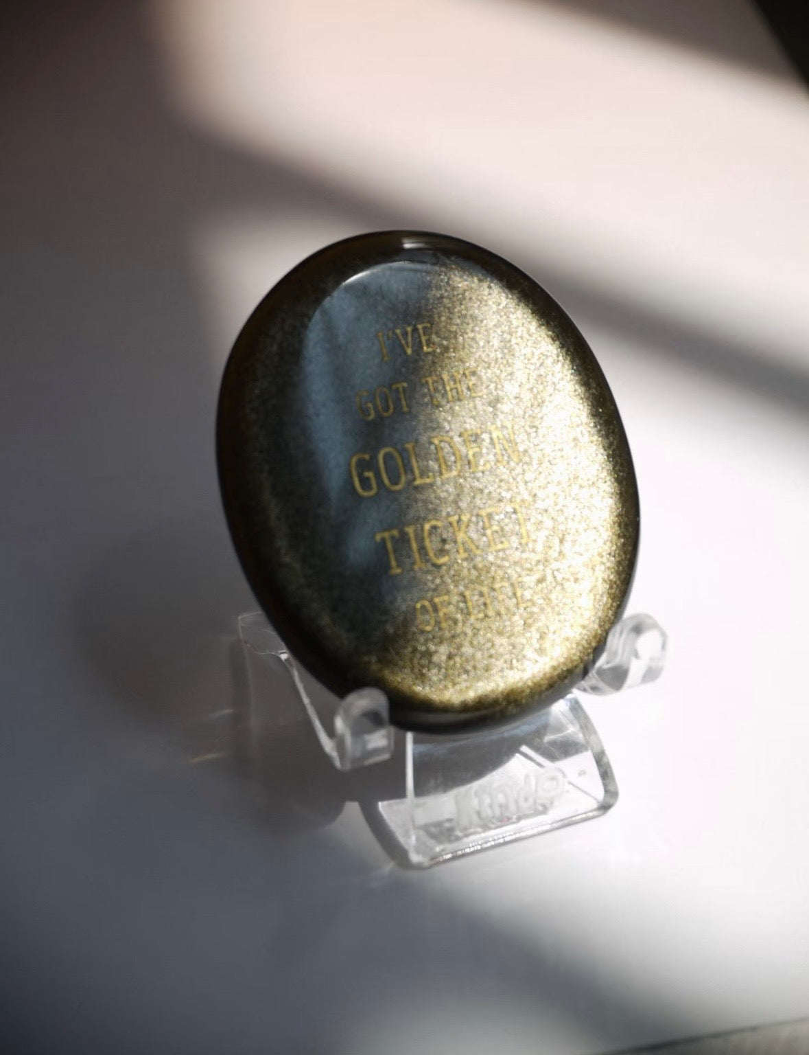 The "Golden Ticket" Engraved Natural Stone Desktop Decor - Inspirational Office Gift