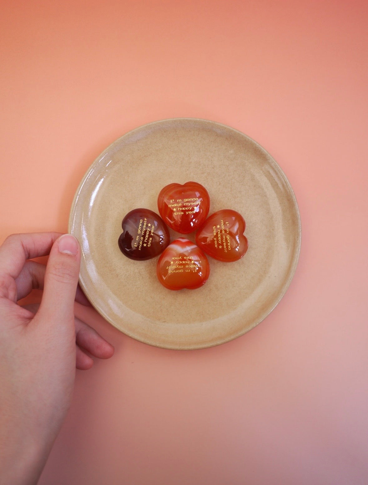Inspirational "I'm Gonna Make Myself Happy This Year" Natural Carnelian Heart - Desktop Decor & Self-Care Gift