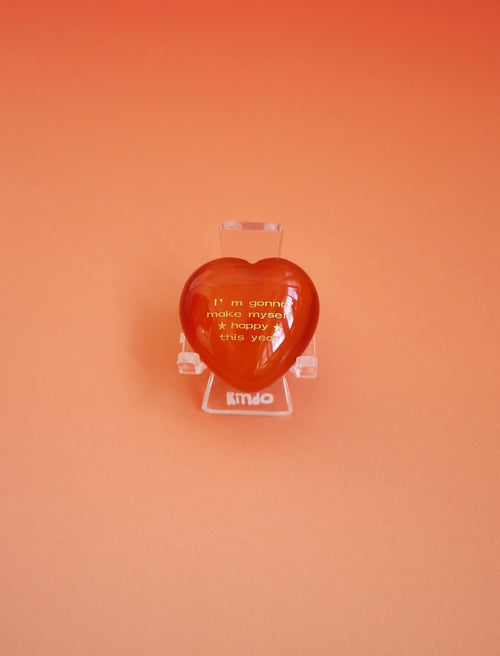 Inspirational "I'm Gonna Make Myself Happy This Year" Natural Carnelian Heart - Desktop Decor & Self-Care Gift